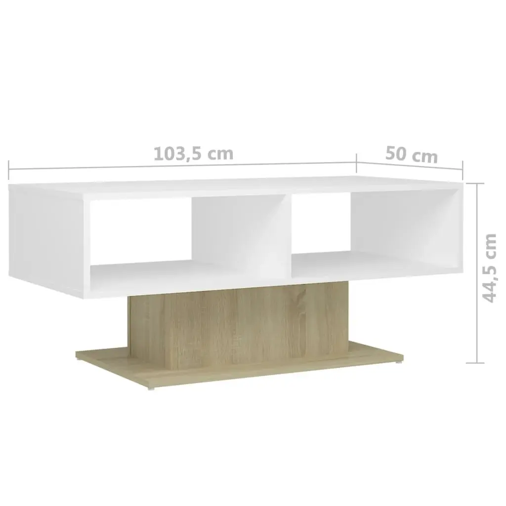 Coffee Table White and Sonoma Oak 103.5x50x44.5 cm Engineered Wood 806827