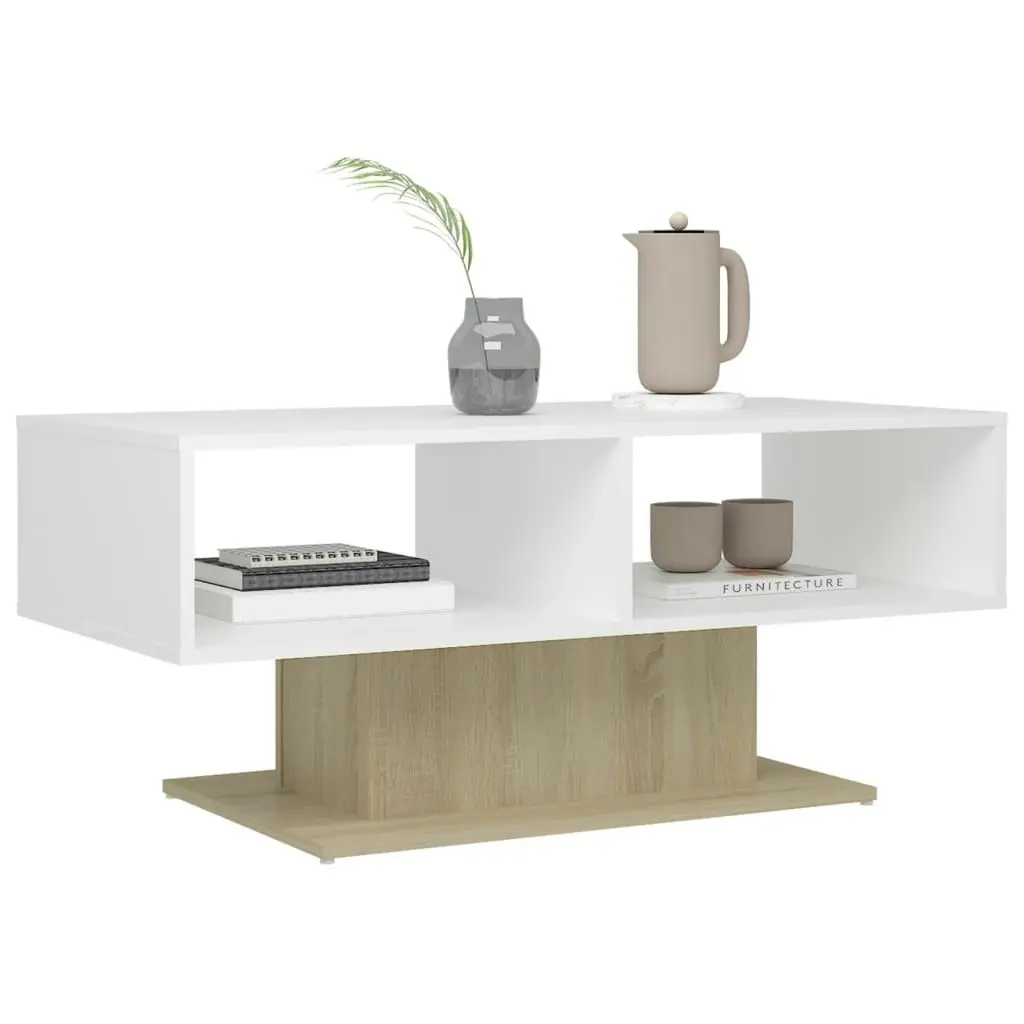 Coffee Table White and Sonoma Oak 103.5x50x44.5 cm Engineered Wood 806827