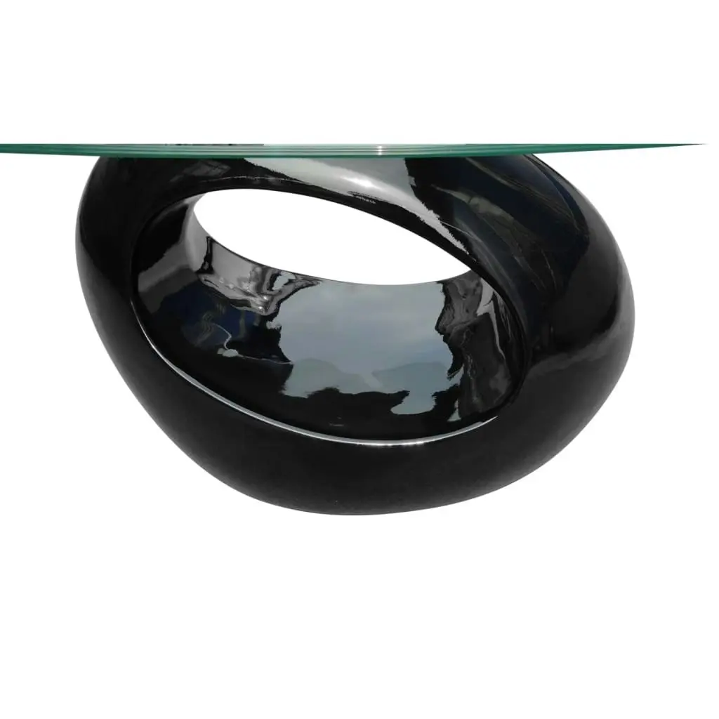 Coffee Table with Oval Glass Top High Gloss Black 240319