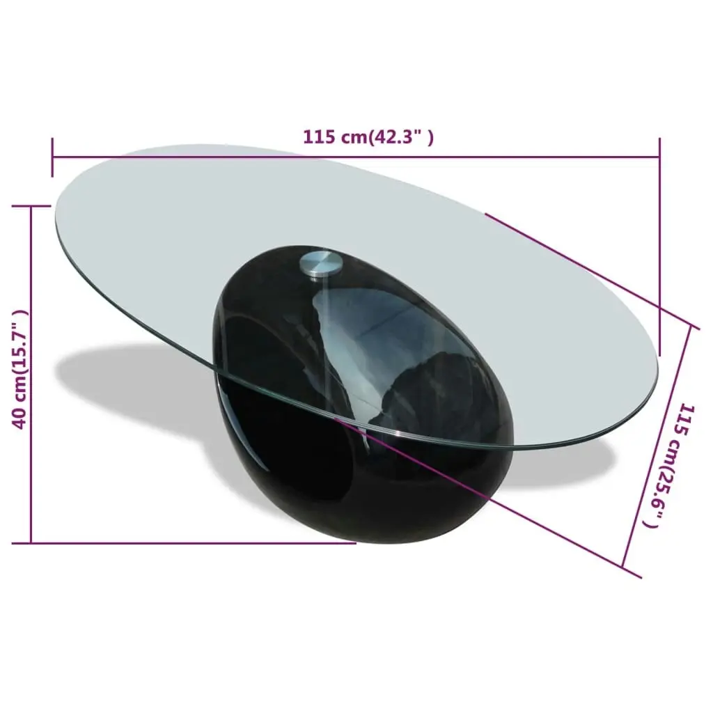 Coffee Table with Oval Glass Top High Gloss Black 240319