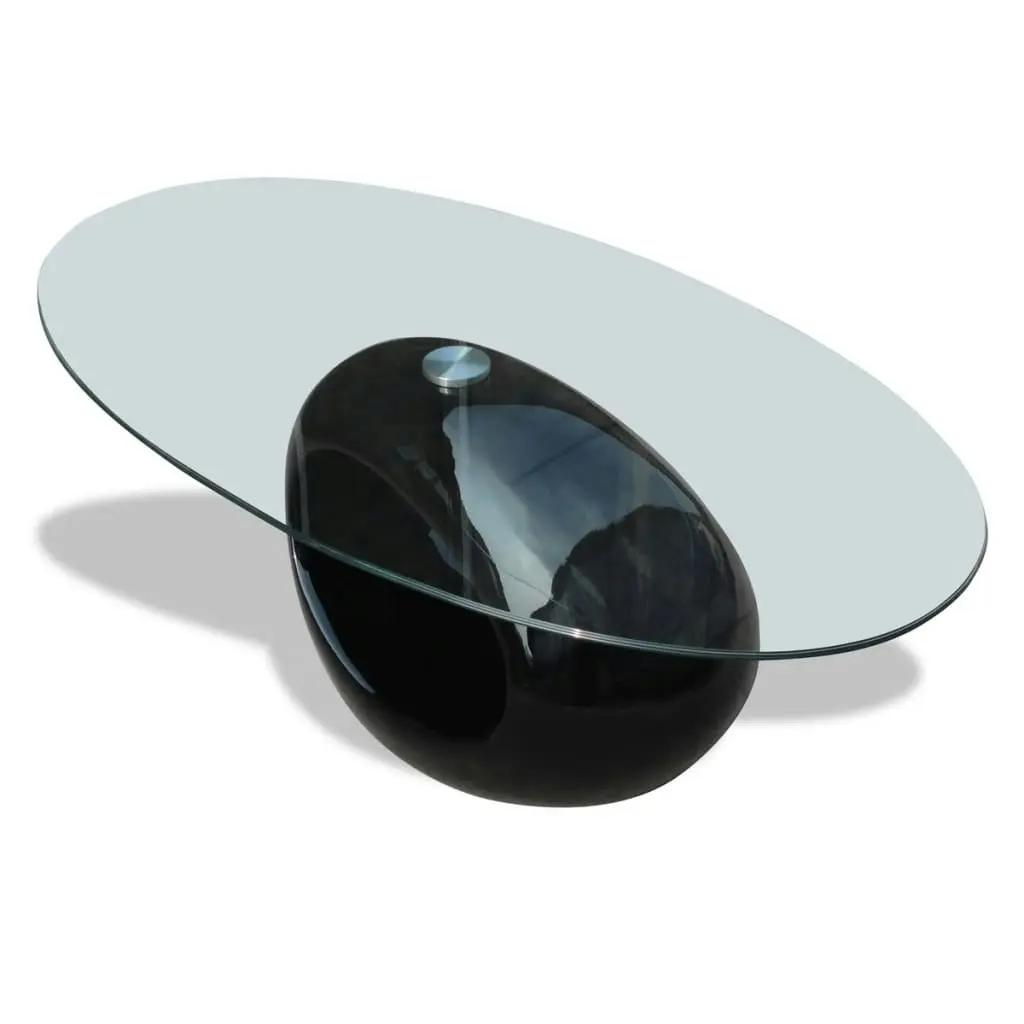 Coffee Table with Oval Glass Top High Gloss Black 240319