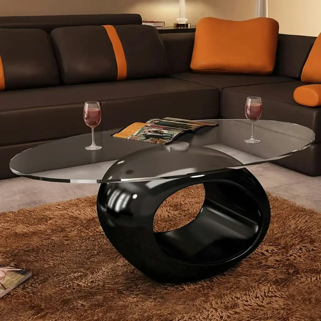 Coffee Table with Oval Glass Top High Gloss Black 240319