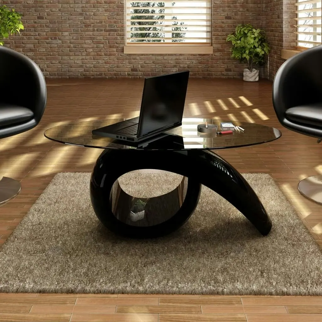 Coffee Table with Oval Glass Top High Gloss Black 240432