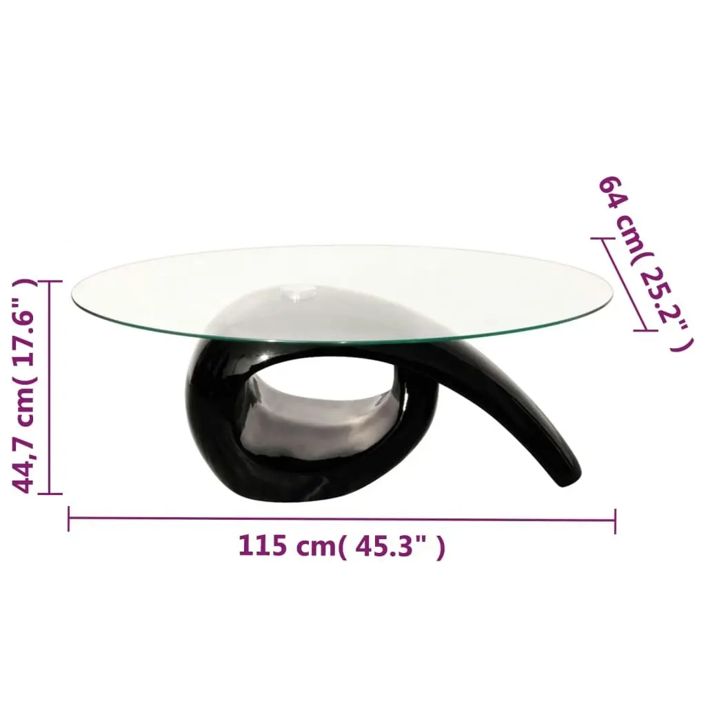 Coffee Table with Oval Glass Top High Gloss Black 240432