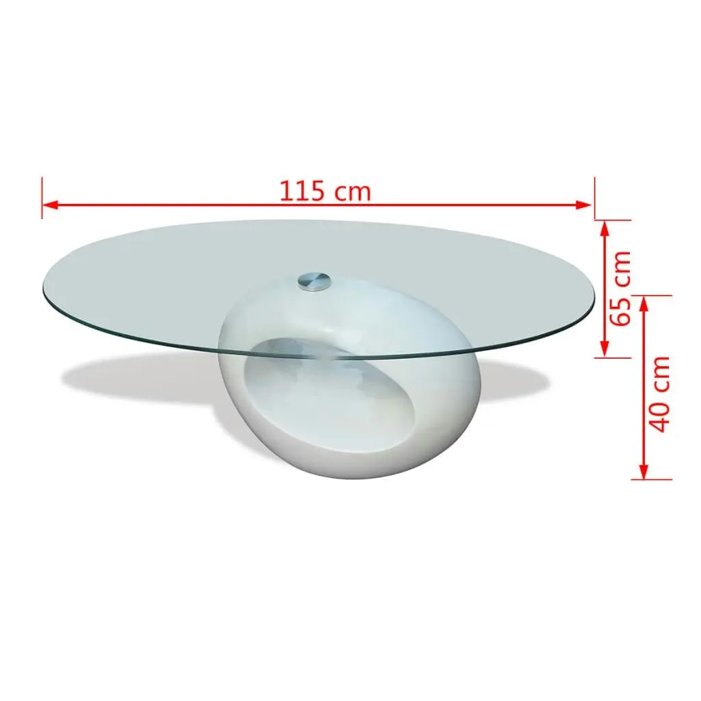 Coffee Table with Oval Glass Top High Gloss White 240318