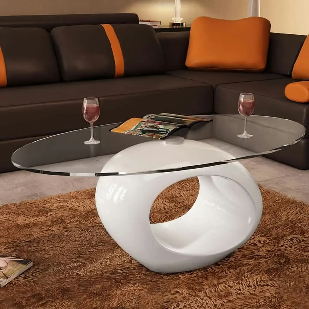 Coffee Table with Oval Glass Top High Gloss White 240318