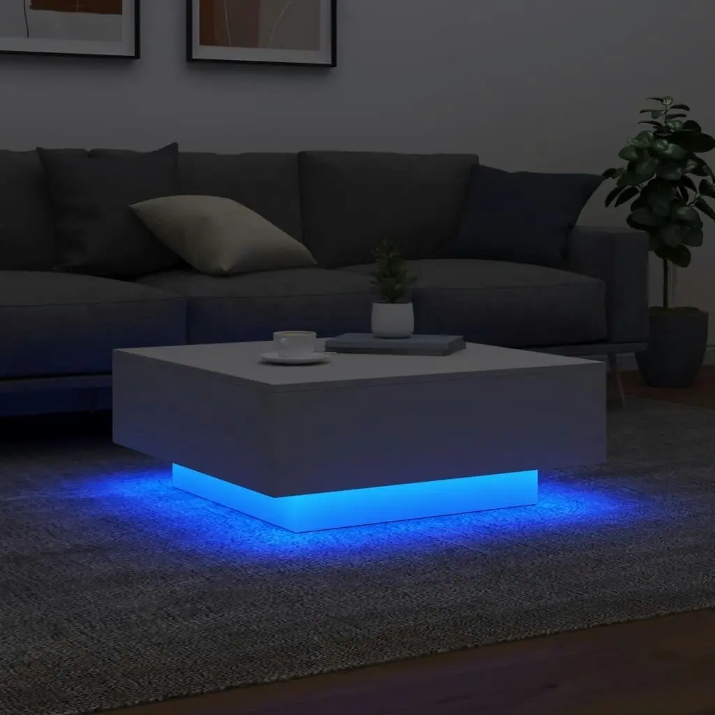 Coffee Table with LED Lights White 80x80x31 cm 836588