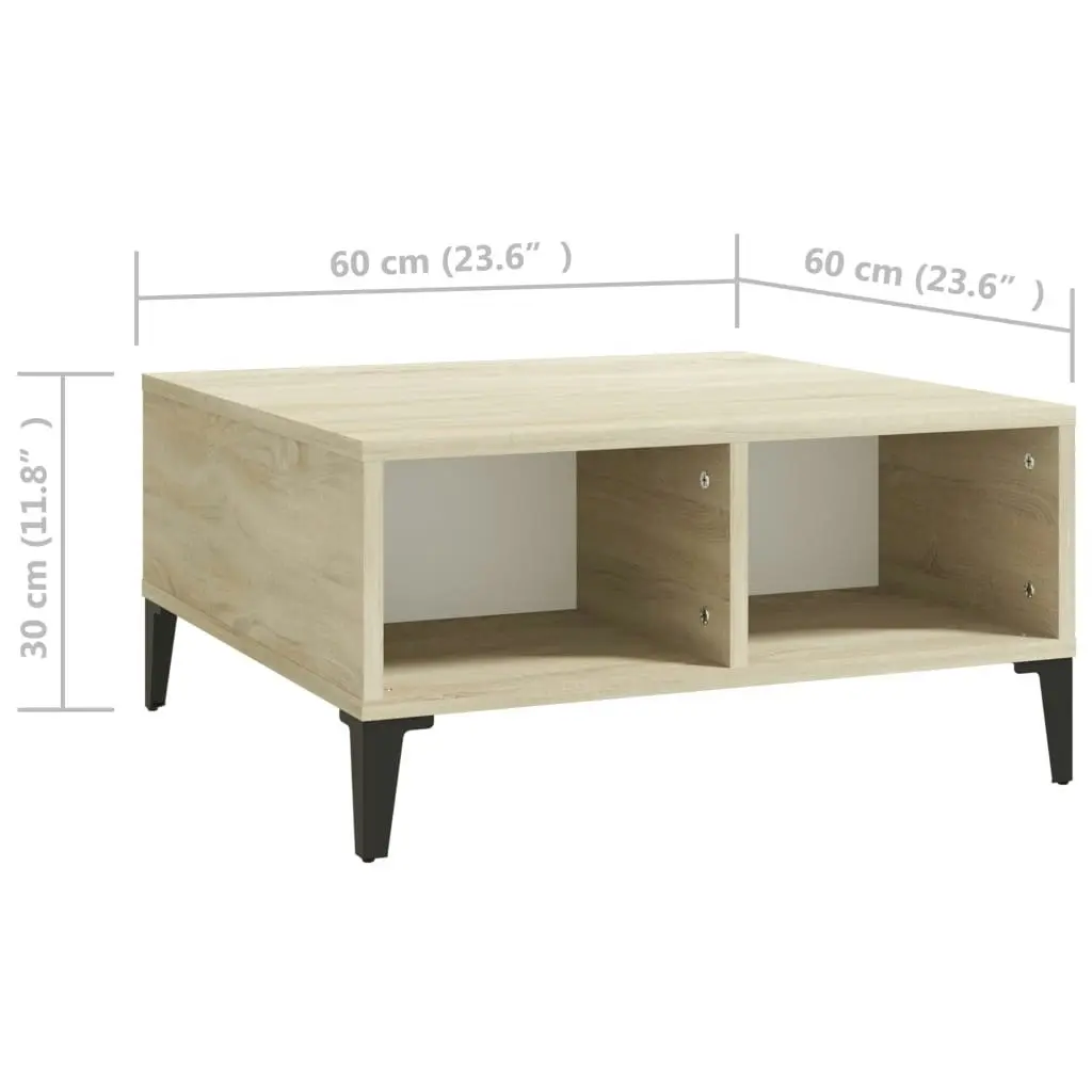 Coffee Table White and Sonoma Oak 60x60x30 cm Engineered Wood 805991