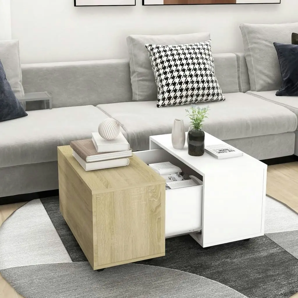 Coffee Table White and Sonoma Oak 60x60x38 cm Engineered Wood 806863