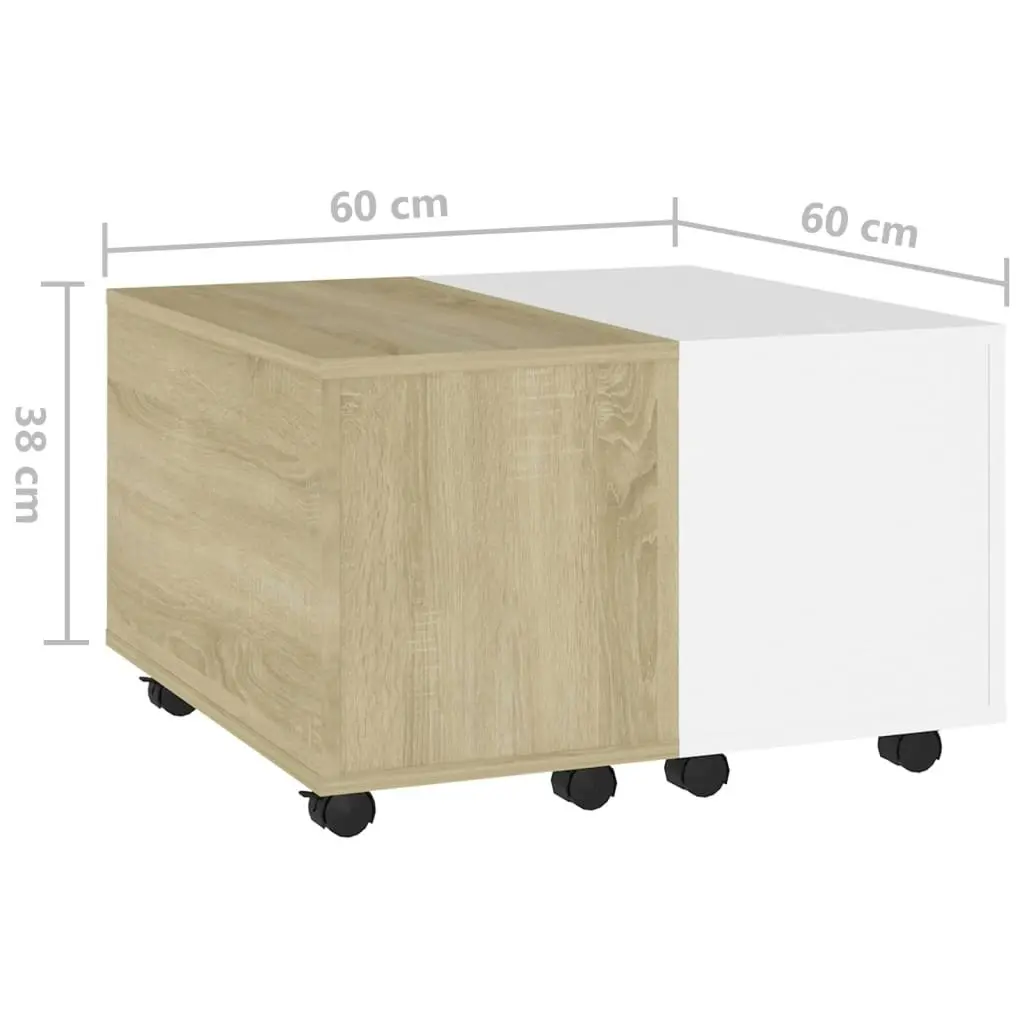 Coffee Table White and Sonoma Oak 60x60x38 cm Engineered Wood 806863