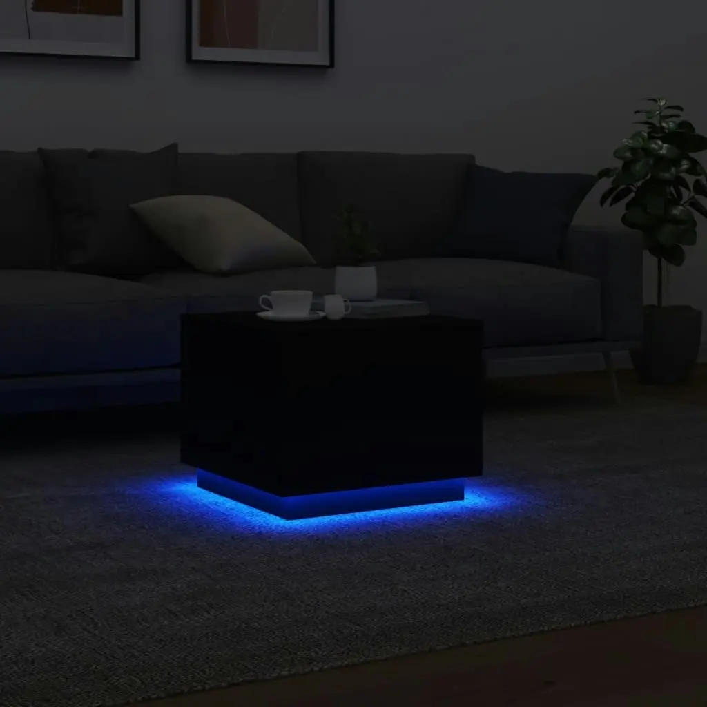 Coffee Table with LED Lights Black 50x50x40 cm 839869