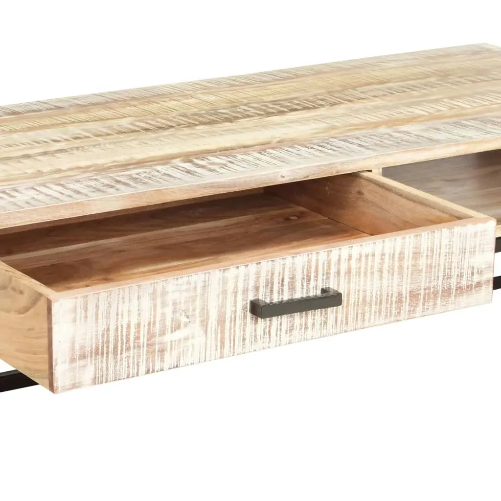 Coffee Table White 117x50x30 cm Solid Acacia Wood 287329