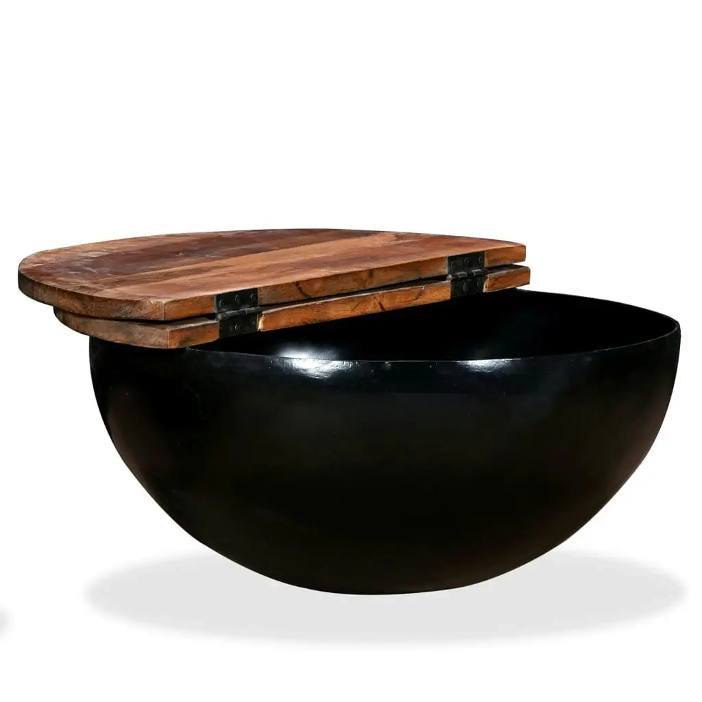 Coffee Table Solid Reclaimed Wood Black Bowl Shape 245259