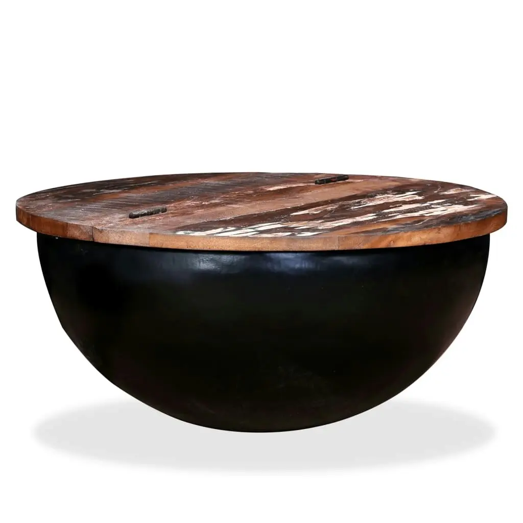 Coffee Table Solid Reclaimed Wood Black Bowl Shape 245259