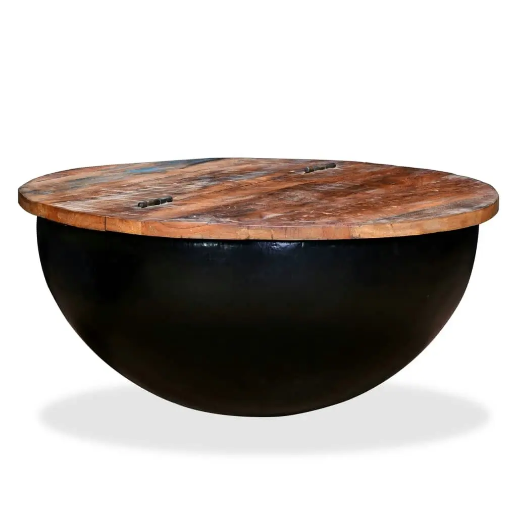 Coffee Table Solid Reclaimed Wood Black Bowl Shape 245259