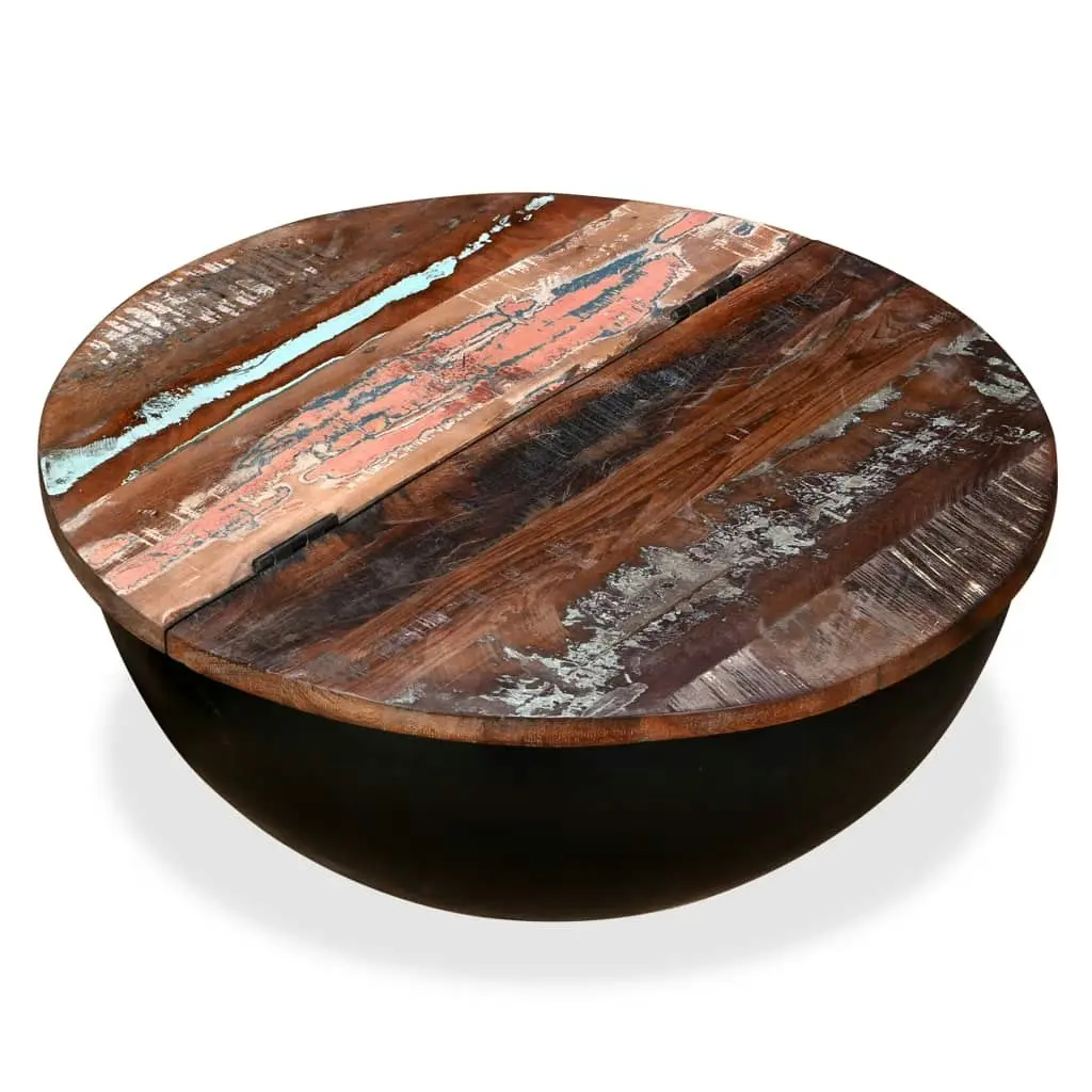 Coffee Table Solid Reclaimed Wood Black Bowl Shape 245259