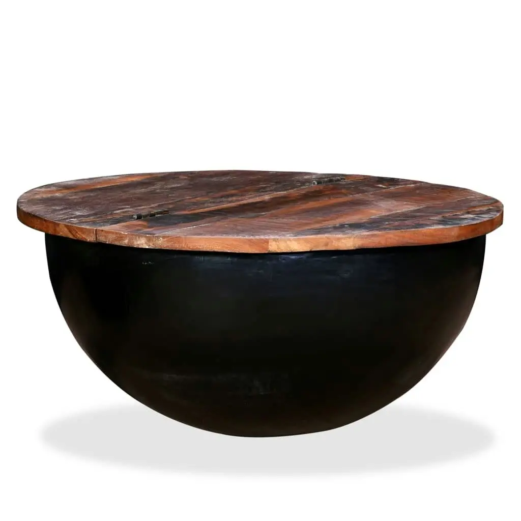 Coffee Table Solid Reclaimed Wood Black Bowl Shape 245259