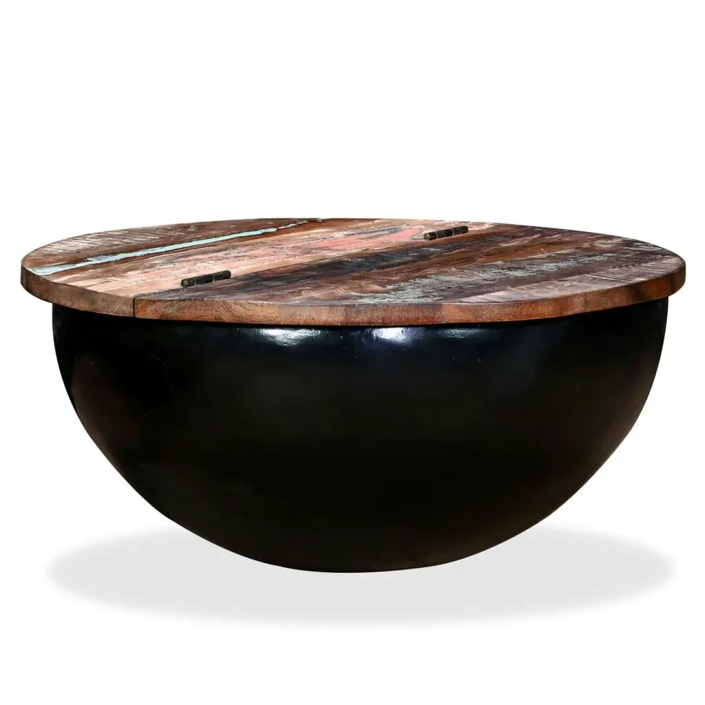 Coffee Table Solid Reclaimed Wood Black Bowl Shape 245259