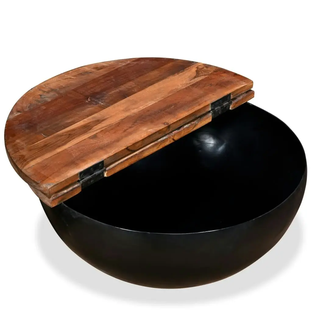 Coffee Table Solid Reclaimed Wood Black Bowl Shape 245259