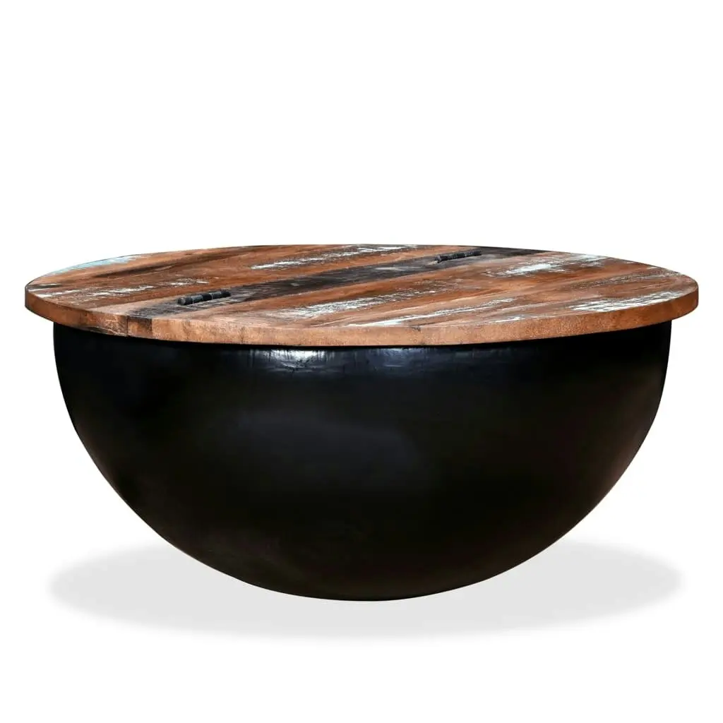 Coffee Table Solid Reclaimed Wood Black Bowl Shape 245259