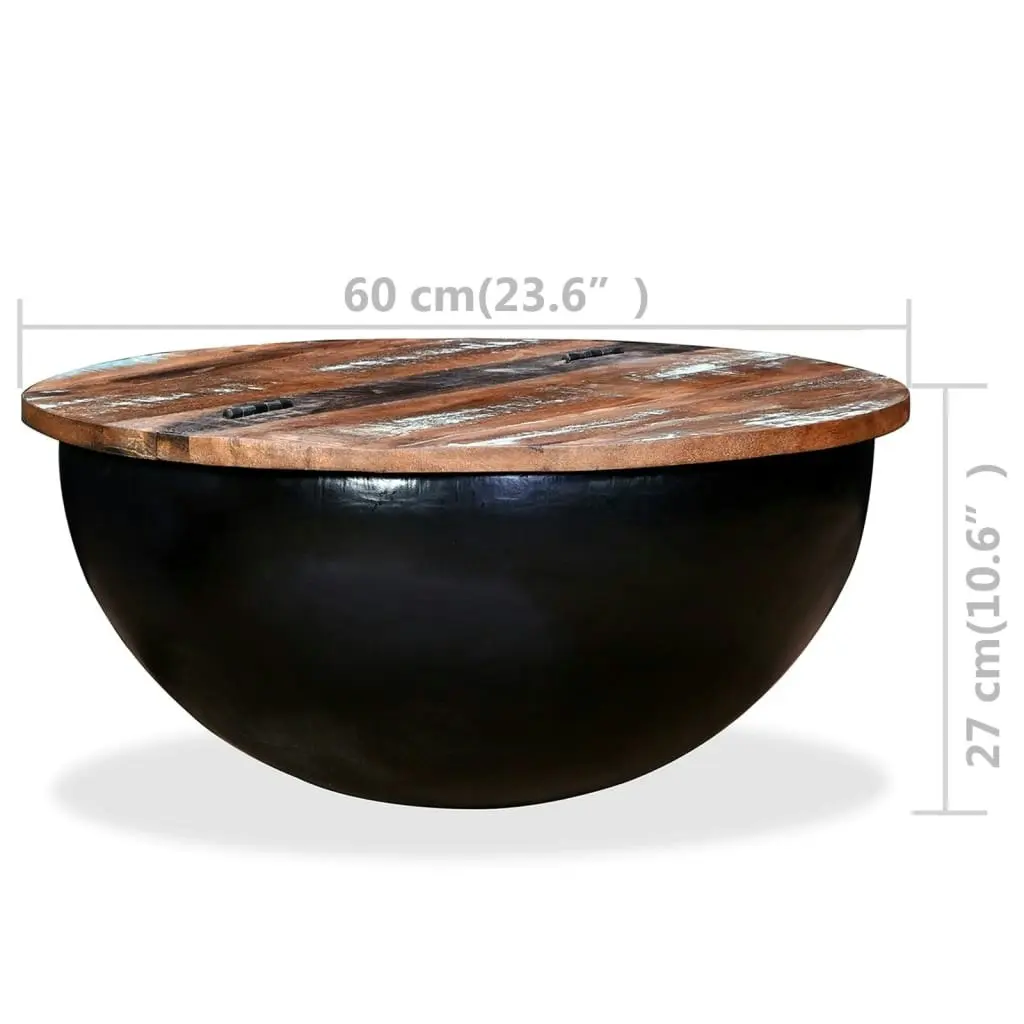 Coffee Table Solid Reclaimed Wood Black Bowl Shape 245259