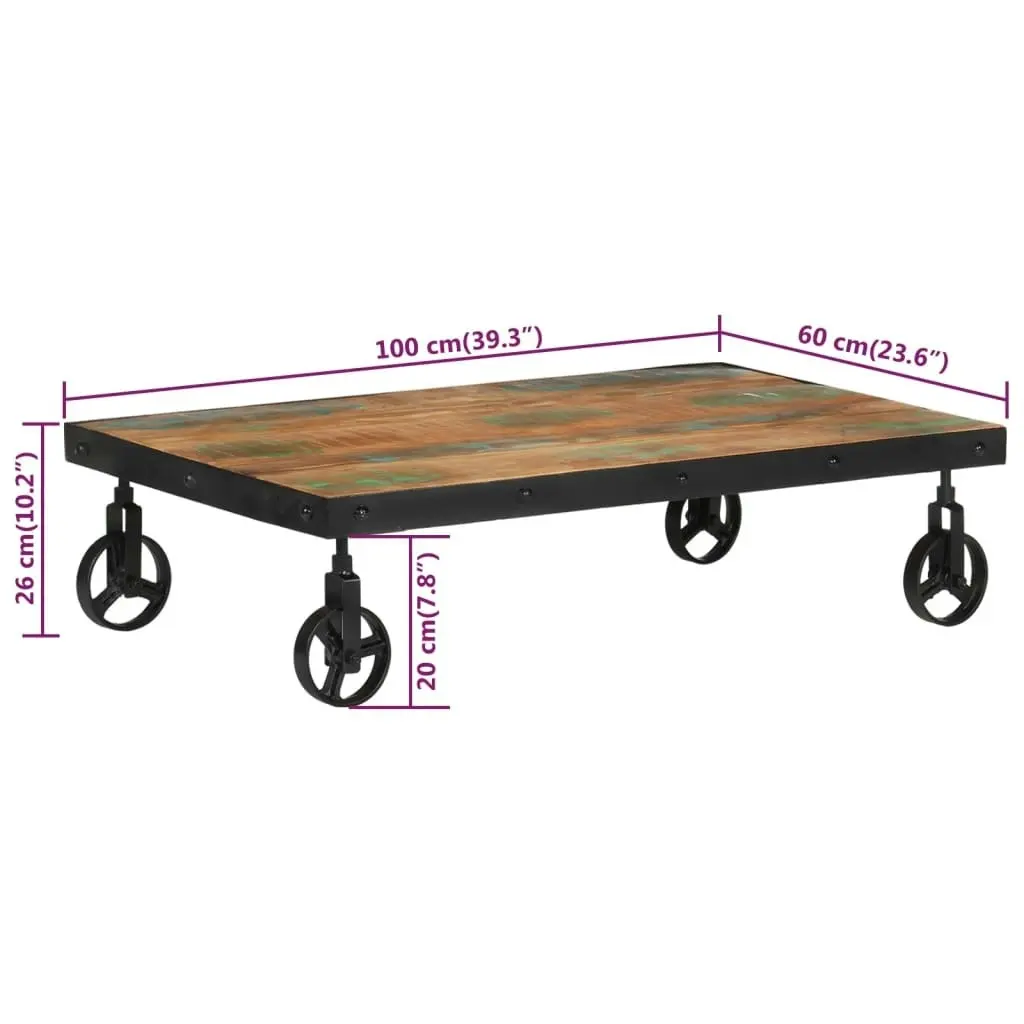 Coffee Table with Wheels 100x60x26 cm Solid Wood Reclaimed 338016