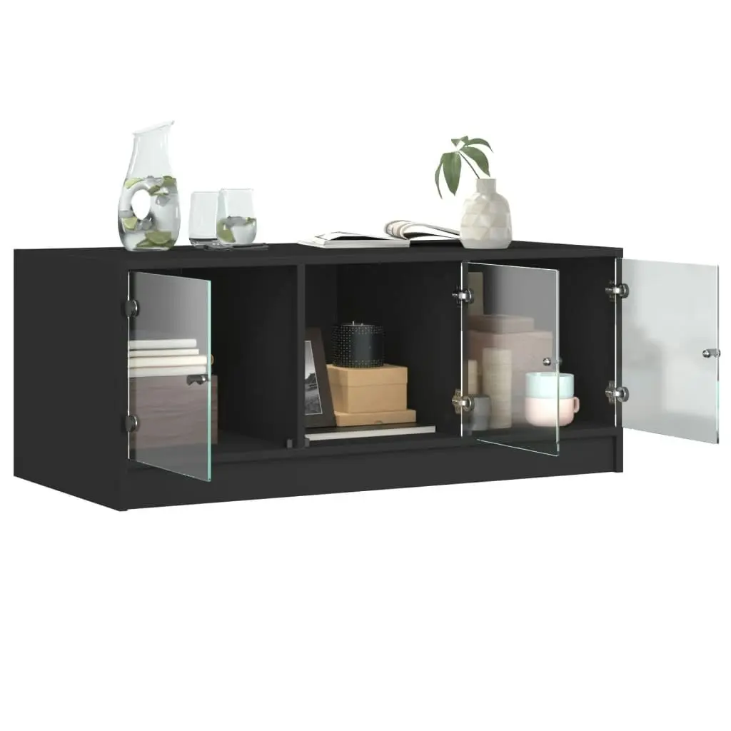 Coffee Table with Glass Doors Black 102x50x42 cm 836414