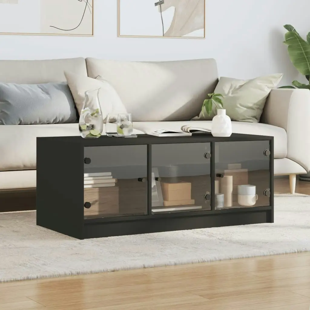 Coffee Table with Glass Doors Black 102x50x42 cm 836414