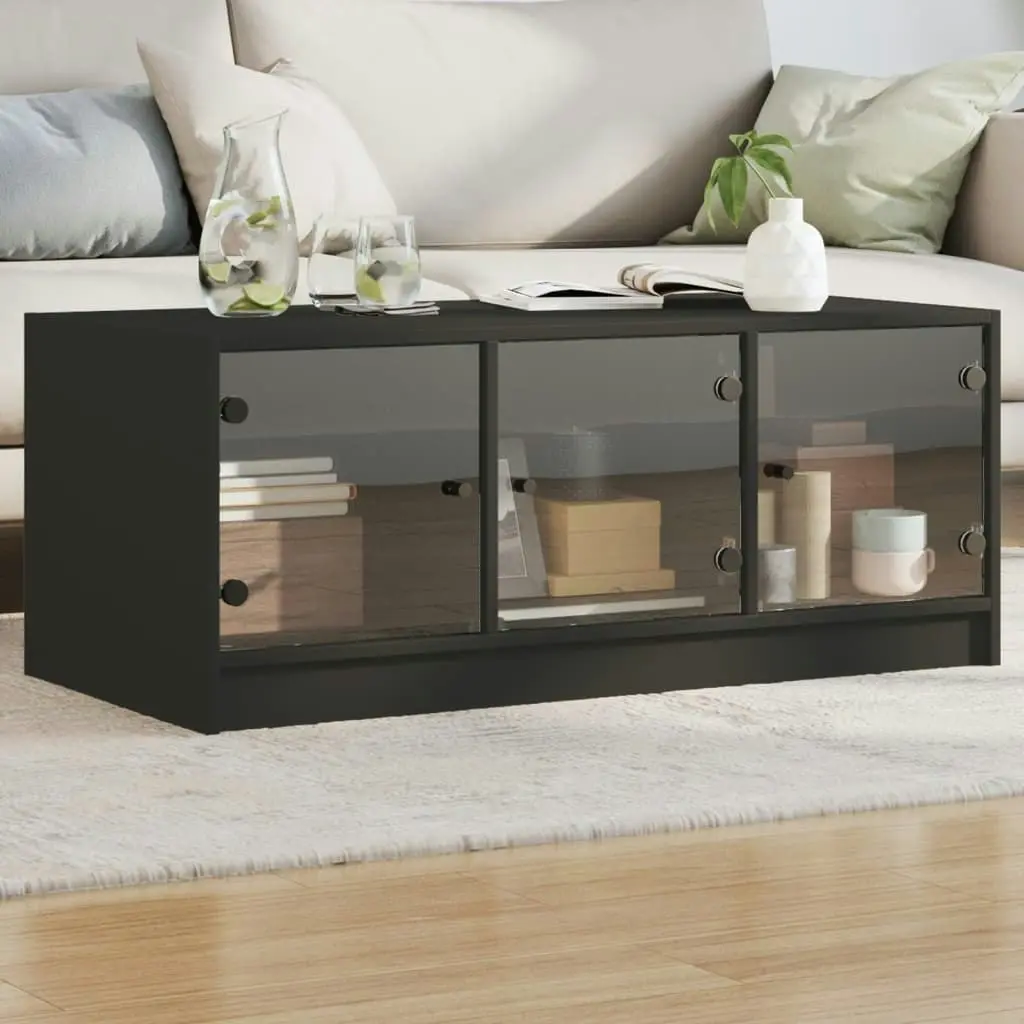 Coffee Table with Glass Doors Black 102x50x42 cm 836414