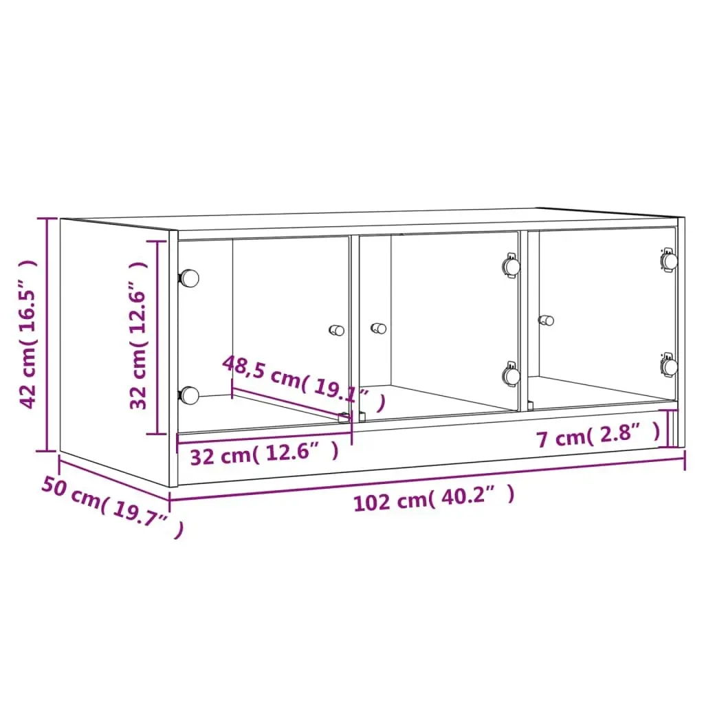 Coffee Table with Glass Doors Black 102x50x42 cm 836414