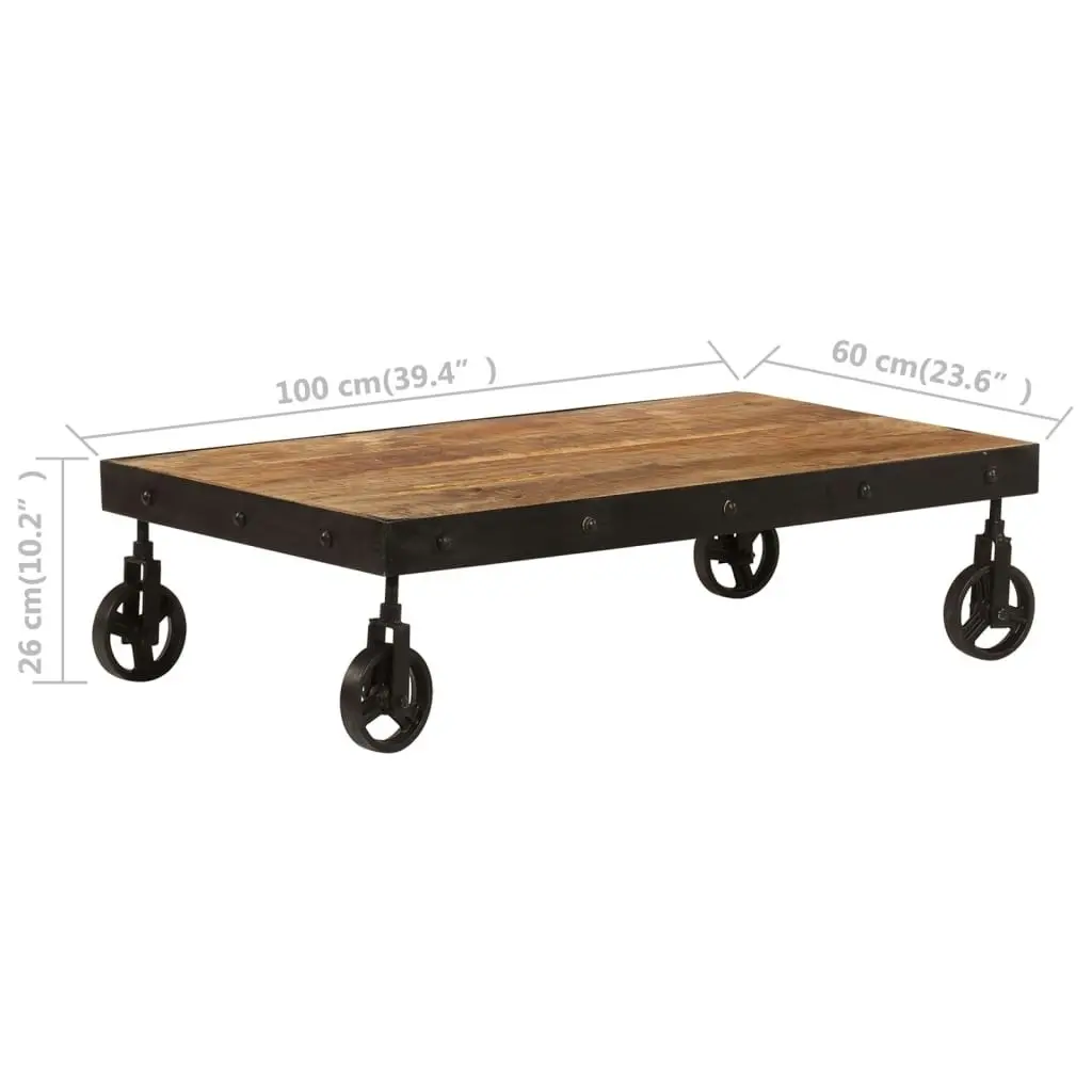 Coffee Table with Wheels Solid Mango Wood 100x60x26 cm 246696