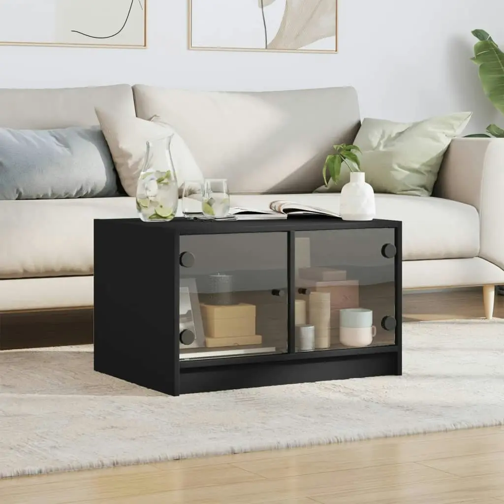 Coffee Table with Glass Doors Black 68x50x42 cm 836365