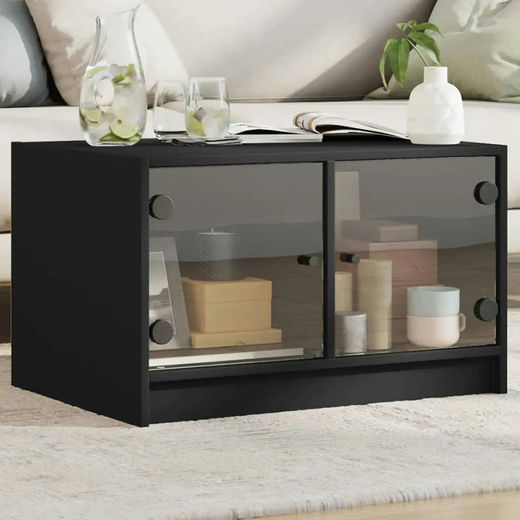 Coffee Table with Glass Doors Black 68x50x42 cm 836365