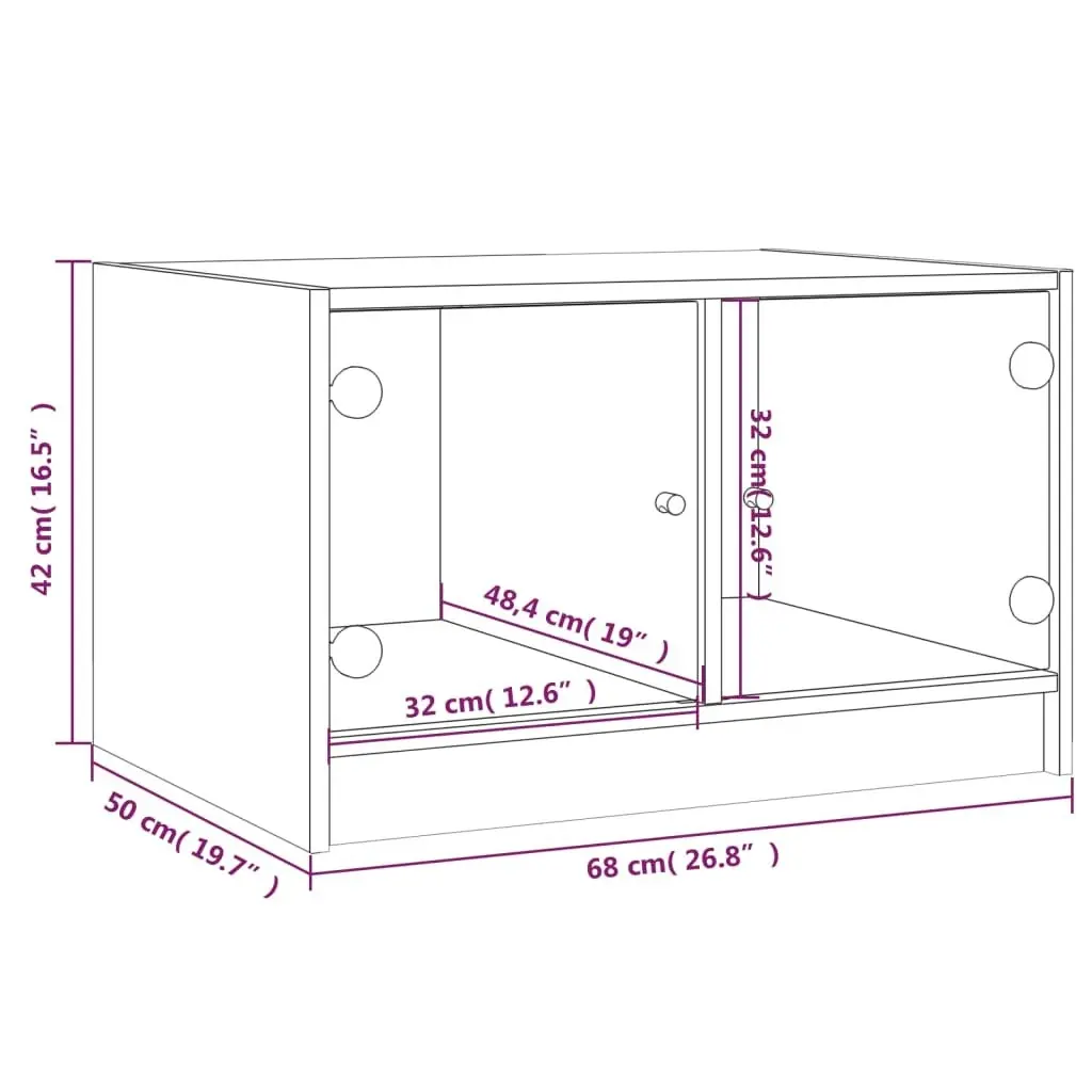 Coffee Table with Glass Doors Black 68x50x42 cm 836365