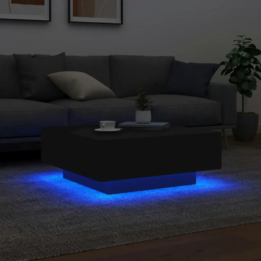 Coffee Table with LED Lights Black 80x80x31 cm 836589