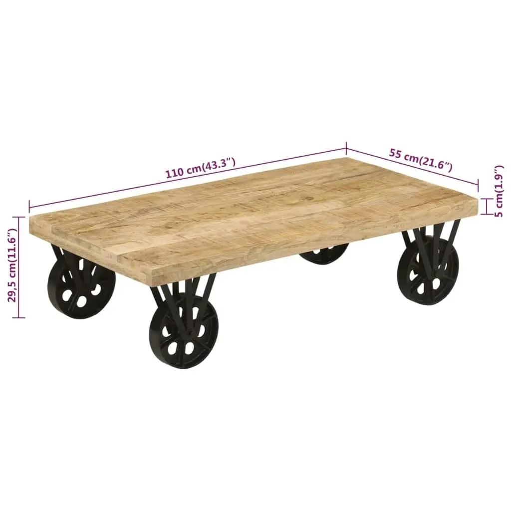 Coffee Table with Wheels 110x55x29.5 cm Solid Wood Mango 352056