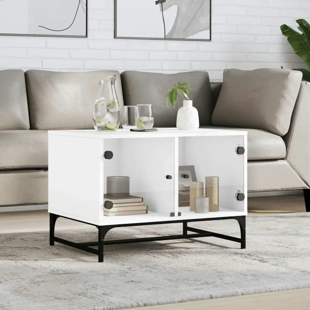 Coffee Table with Glass Doors White 68.5x50x50 cm 836539