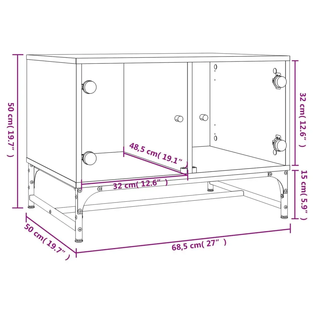 Coffee Table with Glass Doors White 68.5x50x50 cm 836539