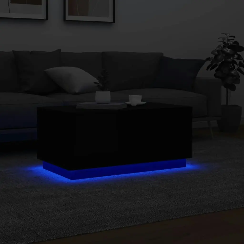 Coffee Table with LED Lights Black 90x50x40 cm 839876