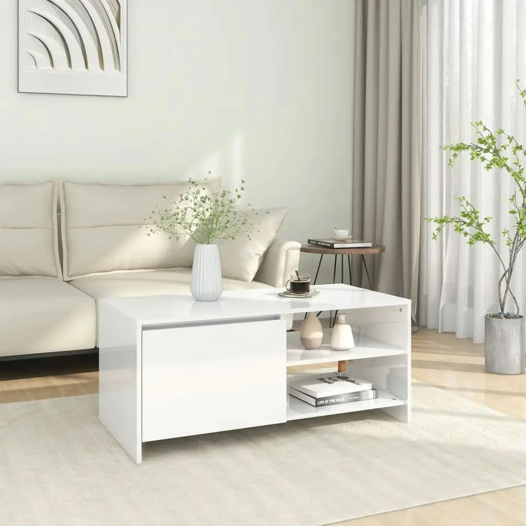 Coffee Table High Gloss White 102x50x45 cm Engineered Wood 809833