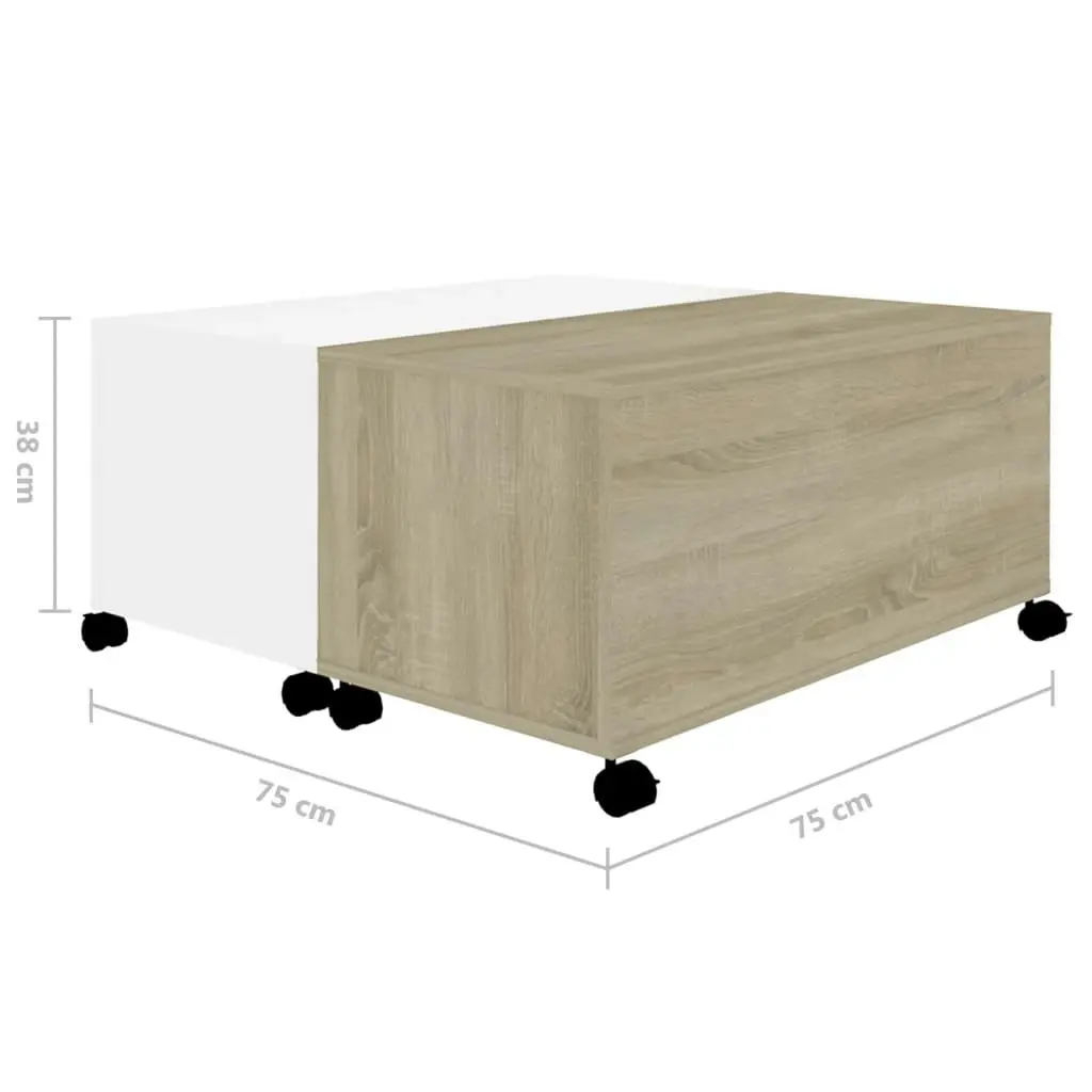 Coffee Table White and Sonoma Oak 75x75x38 cm Engineered Wood 806872