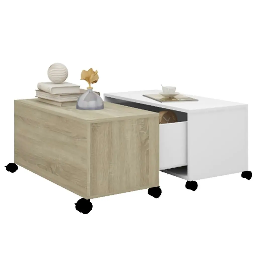 Coffee Table White and Sonoma Oak 75x75x38 cm Engineered Wood 806872