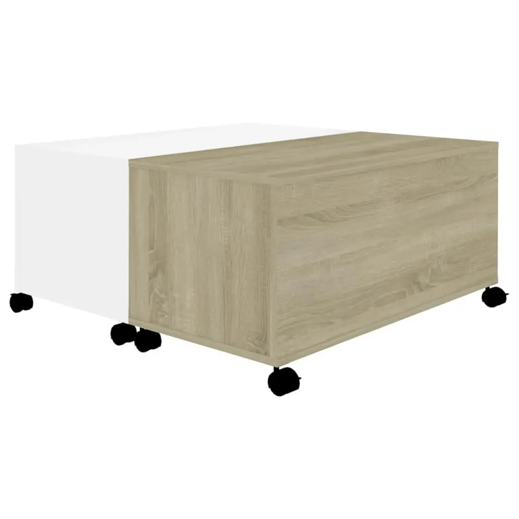 Coffee Table White and Sonoma Oak 75x75x38 cm Engineered Wood 806872