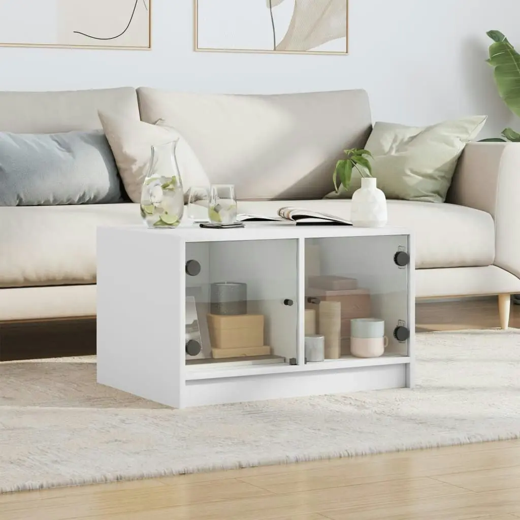 Coffee Table with Glass Doors White 68x50x42 cm 836364