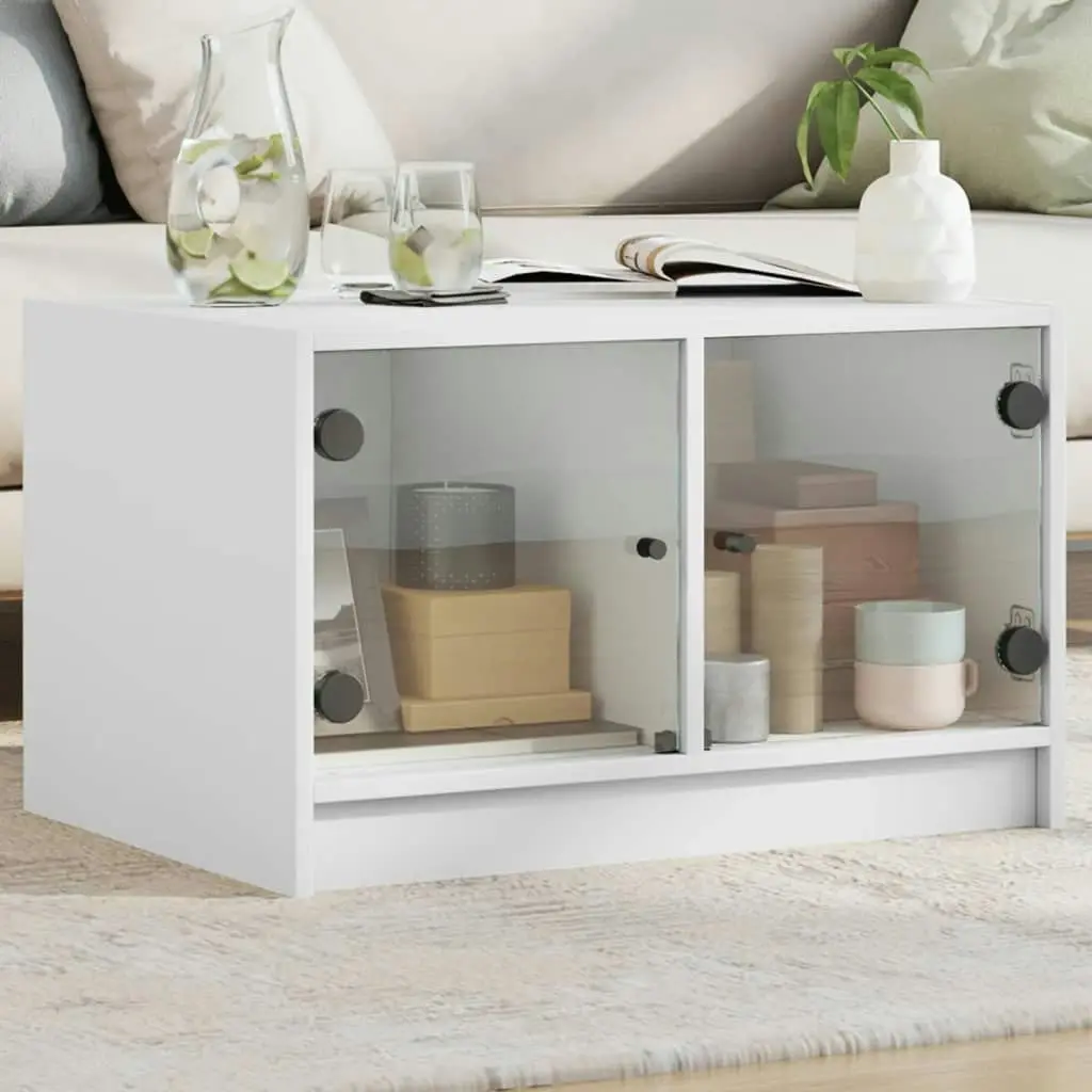 Coffee Table with Glass Doors White 68x50x42 cm 836364