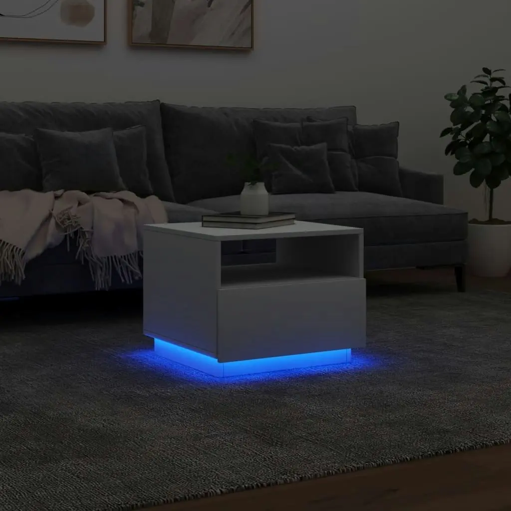 Coffee Table with LED Lights White 50x49x40 cm 839826