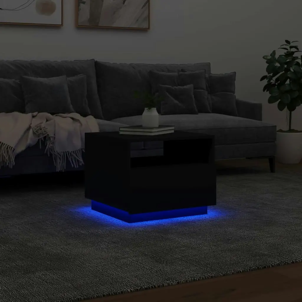 Coffee Table with LED Lights Black 50x49x40 cm 839827