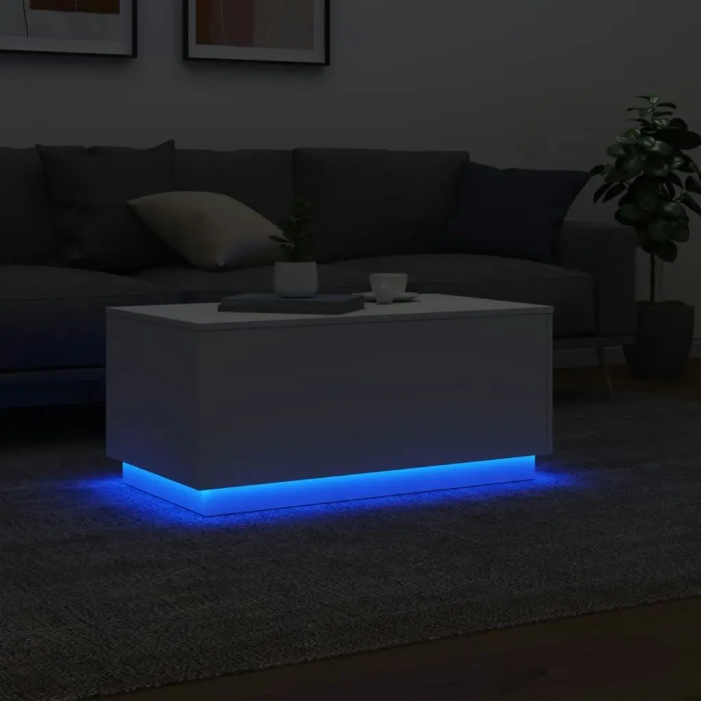 Coffee Table with LED Lights White 90x50x40 cm 839875