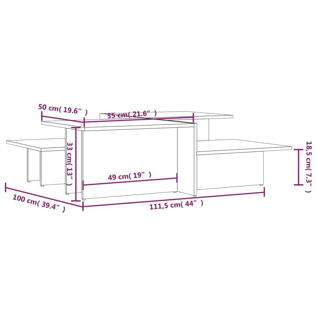 Coffee Tables 2 pcs High Gloss Grey Engineered Wood 3216157