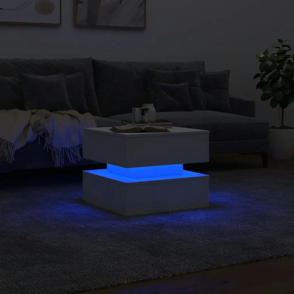 Coffee Table with LED Lights White 50x50x40 cm 839854